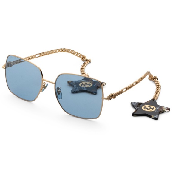 GUCCI 61MM Blue Square Sunglasses With Detachable Charm - Picture 3 of 16